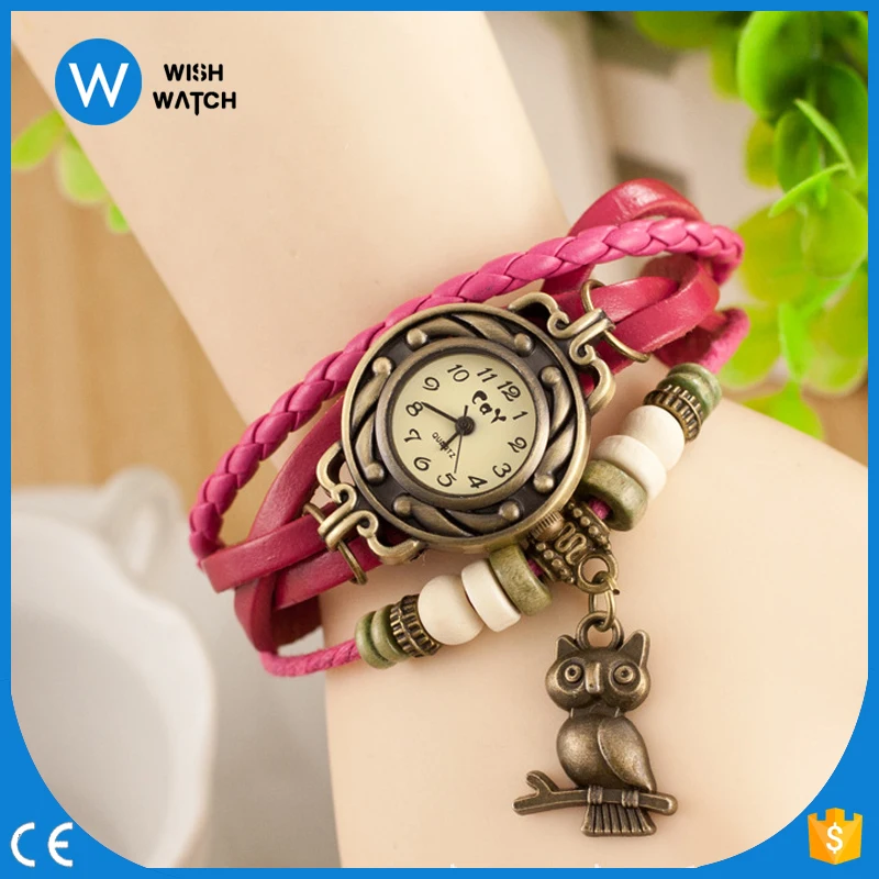 

2617 Hot Sale Vintage Watch Women Dress Owl Watches Long Wrap Leather Strap Bracelet Geneva Wristwatch Women, Red;black;brown;green;blue;pink;purple;golden