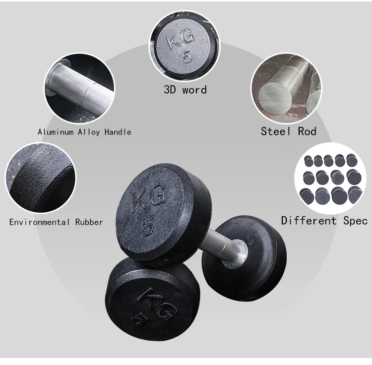 Commercial Free Weight Set Fixed Wholesale Round Rubber Dumbbell