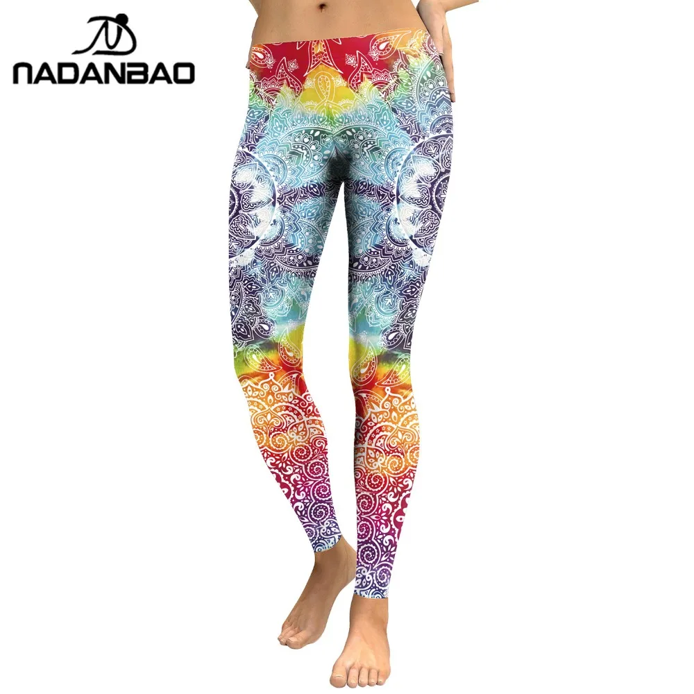 

NADANBAO Brand OEM 3D printed leggings Mandala flower pattern custom sublimation leggings manufacturer, As picture