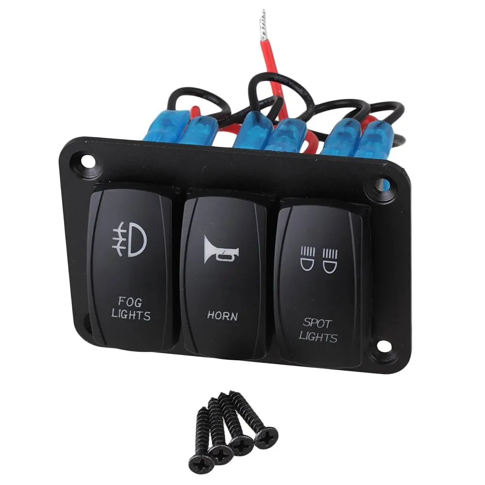 RDEXP Waterproof DC12V IP68 Dual Blue 3 Gang ON-OFF Rocker Switch