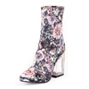 Made-in-china high quality elegant fashion flower printing fabric material crystal heel outdoor boots