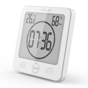 Image of Waterproof Shower Clock Bathroom Clock with Timer Suction Cups Wall Clock Hygrometer Thermometer