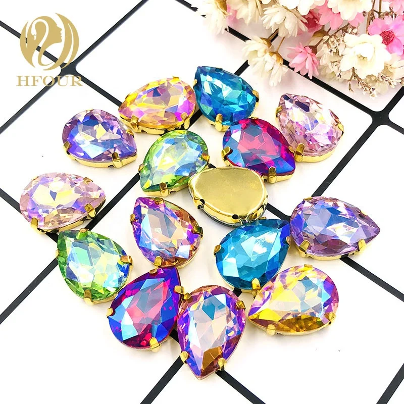 

AB color 7*10mm/10*14mm Sewing Glass Tear Drop Shape Rhinestones with for Dress