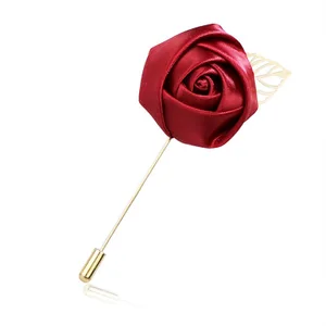 High Quality Men's Suits  Leaves Roses Brooches Corsage Flowers Long Needle Handmade Lapel Pin Brooch