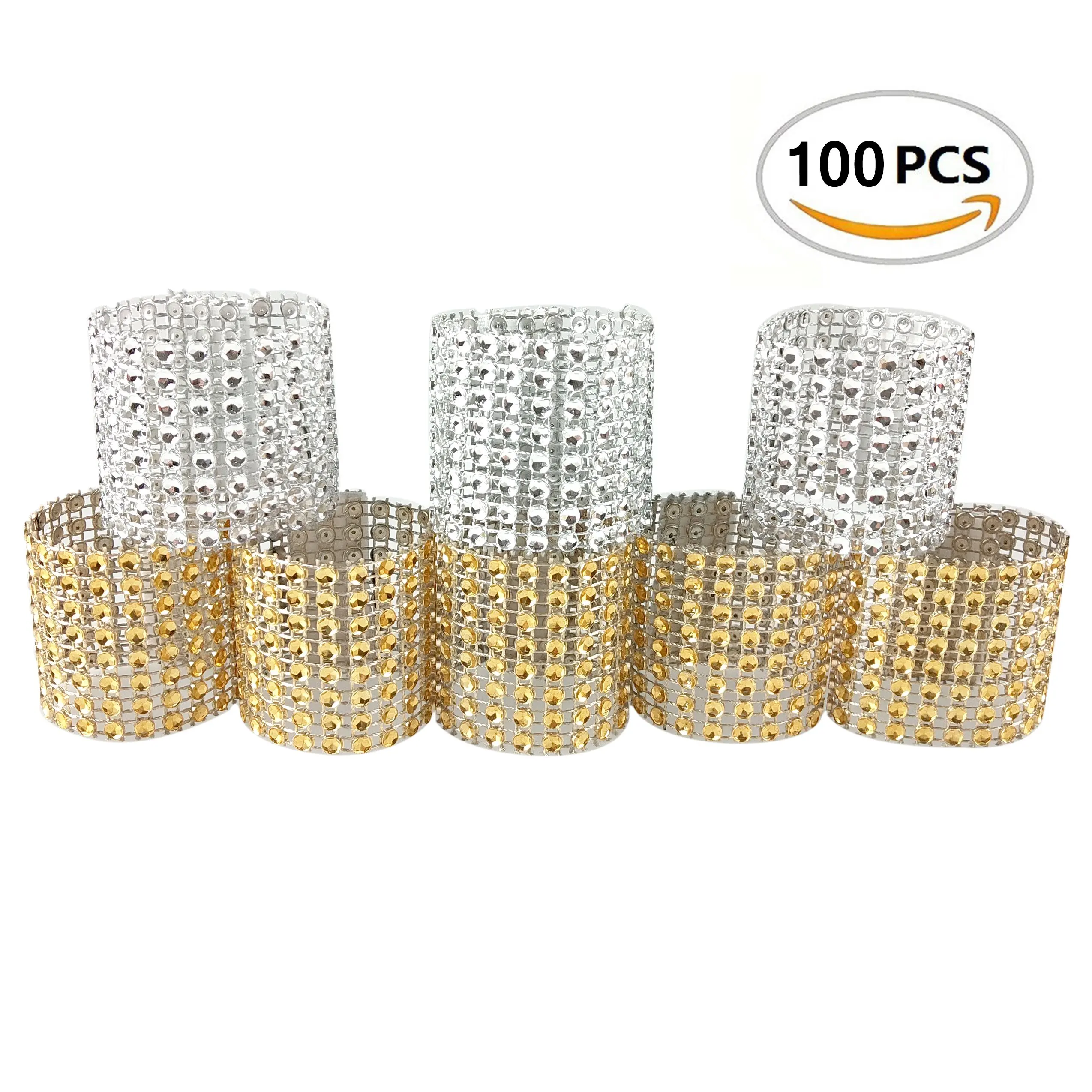 CSPRING 100PCS Rhinestone Mesh Bling Napkin Rings Diamond Decoration