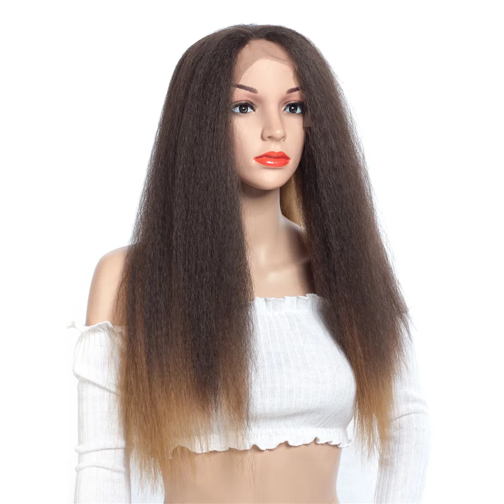 

Sissi hair ombre color Kinky Straight Wig Lace Front Wig 24inch Synthetic Wigs 150% Density for Women