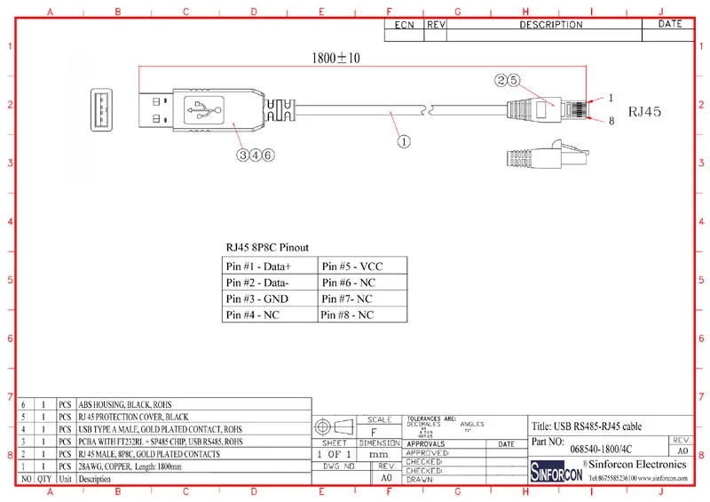 Ftdi Rj12 To Usb Rs485 Serial Cable Customized Pinout Rj12 To Rs485