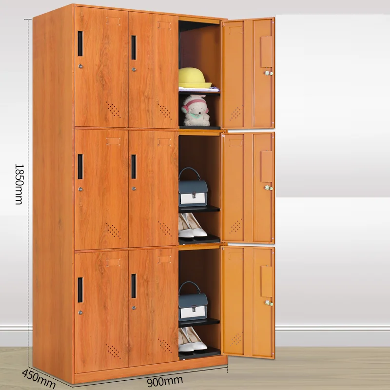 Modern Wooden Grain Color Design Metal Gym Storage Locker wardrobe