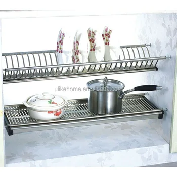 Rak Piring Stainless Steel Untuk Kitchen Set dapur hidangan rak 2 lapisan rak piring stainless steel rak piring