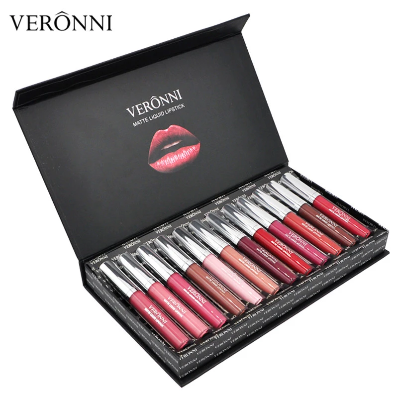 

VERONNI 12pcs/Set Lip kit Matte Liquid Lipstick Waterproof Lip Gloss Long Lasting Makeup Set
