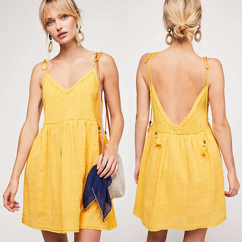 

Clothing Women Wholesale Manufacturer Mini Smocked Dress, Yellow