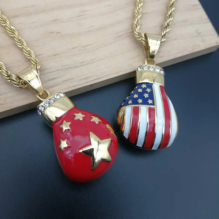 

ORDRM Custom Enamel American Flag Boxing Pendants, Gold, blue, red