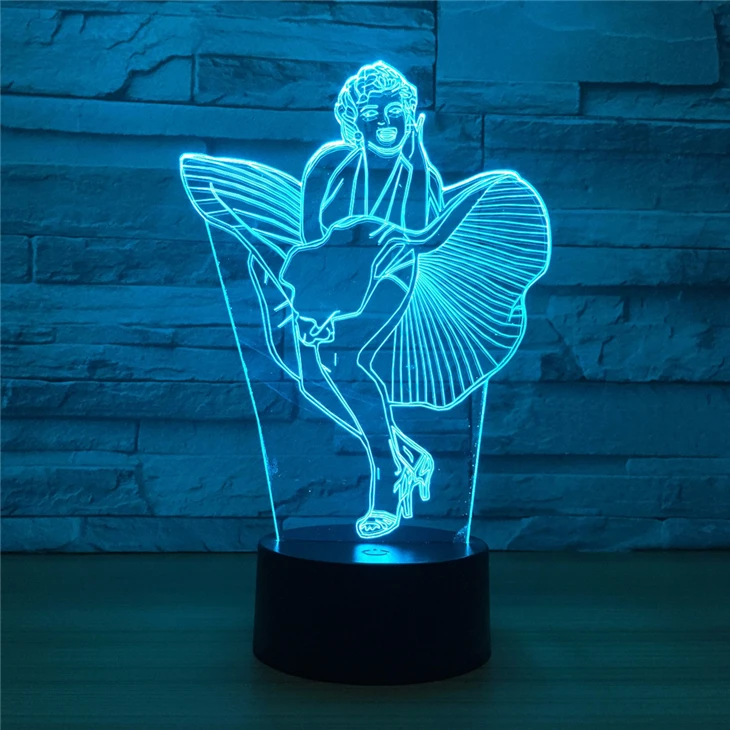 Marilyn Monroe Dimmable Touch Control 3d Visual Night Light Hot Sale Rechargeable LED Desk Lamp For Girls Bedroom