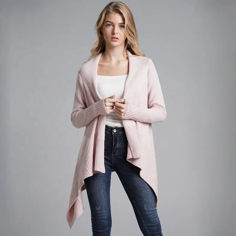 

Hot Selling Women Long Cardigan Knitted Sweater Solid Color, Pink