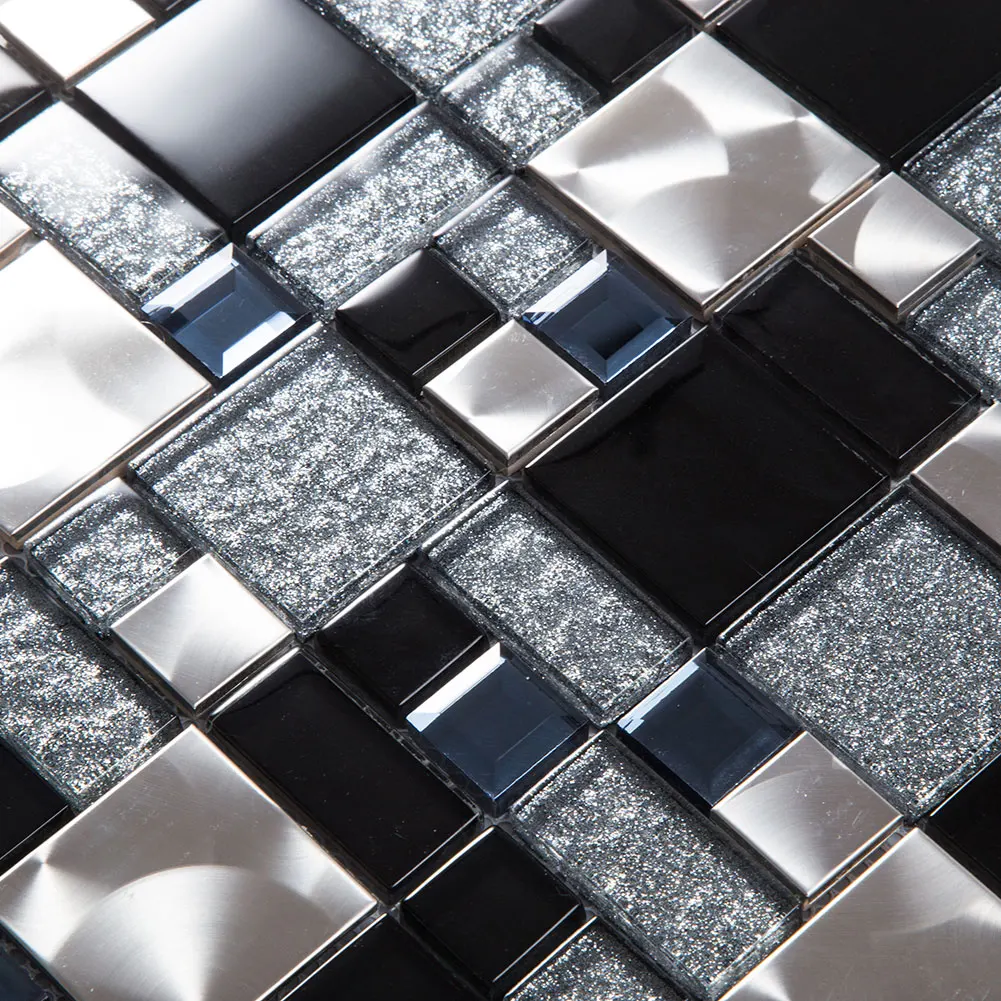 高端时尚银不锈钢玻璃马赛克玻璃