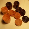 32mm Round New Set Hoyle Wooden Checkers Pieces , Set 24 Brown & Natural Color Chips
