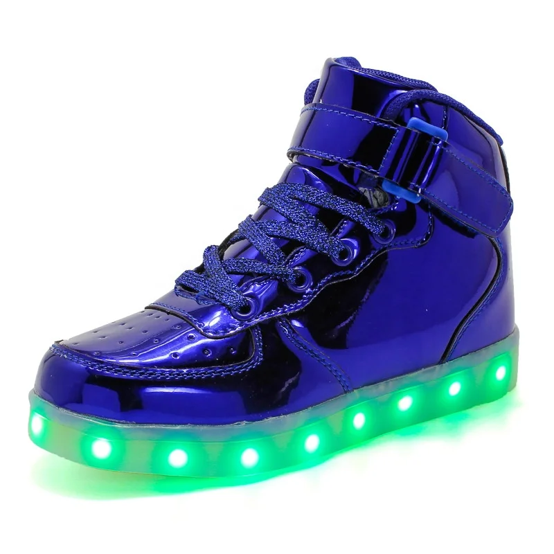 

Hot selling factory LED kid shoes with high top lace up LED flashing shoes for children unisex, Black, blue, white, red, pink