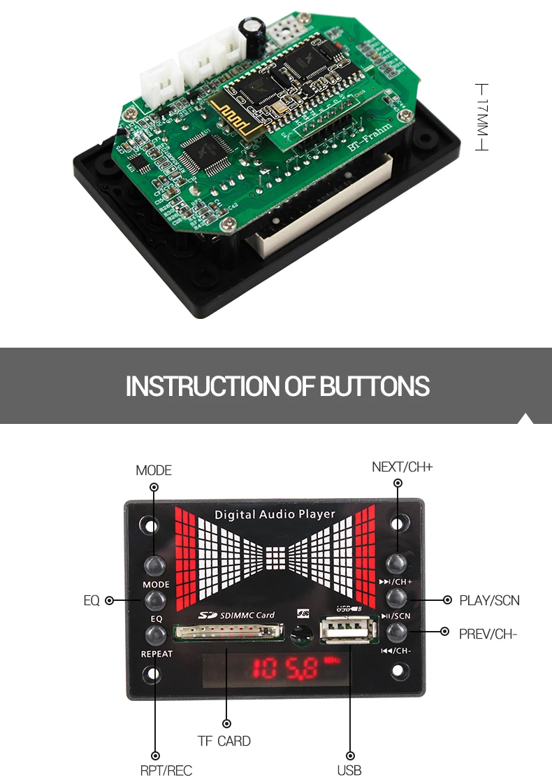 Bluetooth Usb Sd Card Mp3 Module With Remote Control And Color Lights