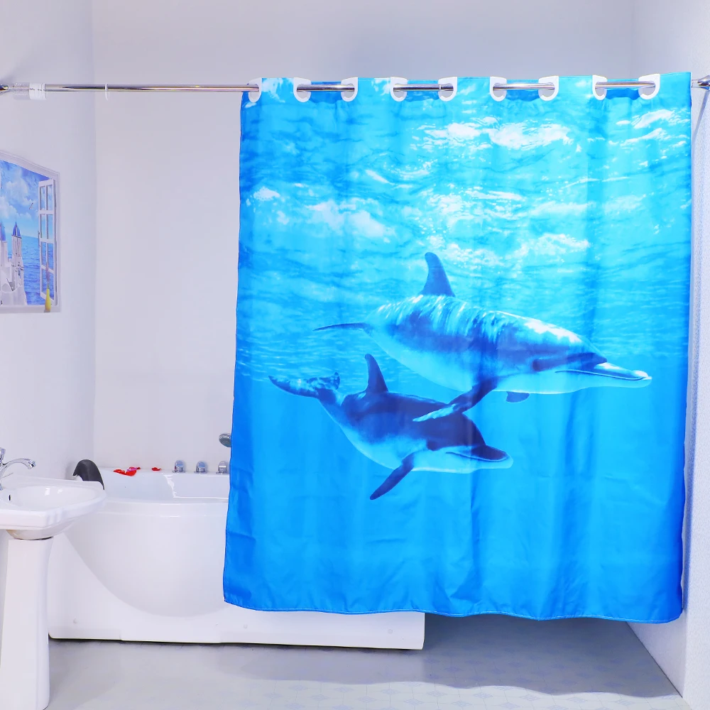 

6PCS Stock Custom Printed Pattern Polyester Fabric Hookless Shower Curtain, Customized color