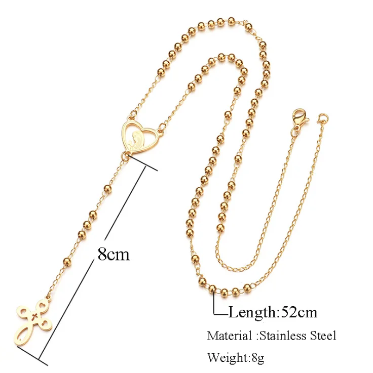52cm gold plated Virgin Mary Jesus Cross rosary necklace catholic