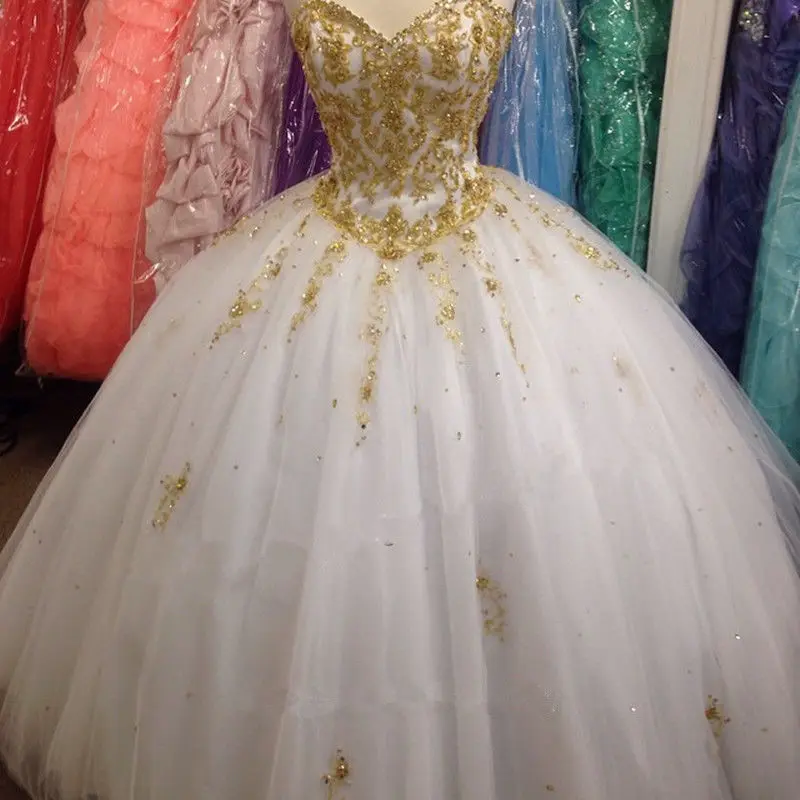 

NE273 New White and Gold Lace Appliques Bridal Ball Gown Wedding Dress Custom Custom Size Princess Women Gowns, Default or custom