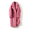Warm Winter Coat Covered Button Long Rose Pink Wool Coat with Trim Hood