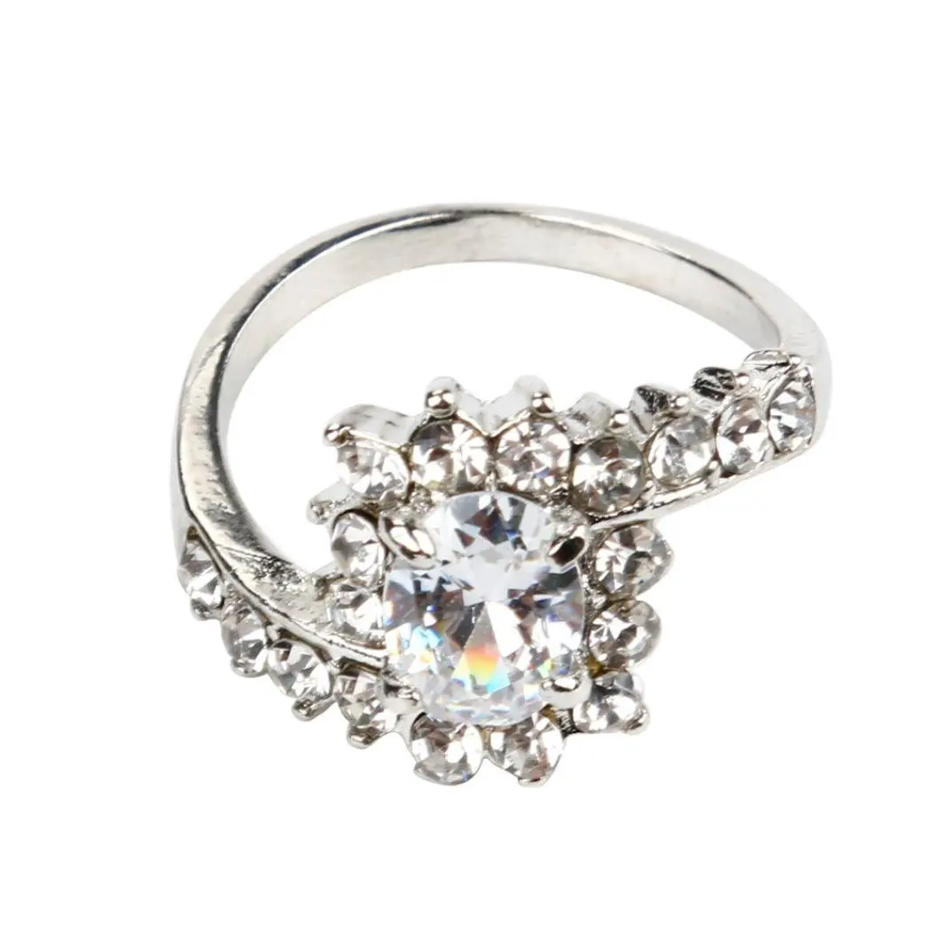 Challyhope Rings, Women's Fashion Exquisite Love Rings Crystal Silver Plated Fake Diamond Wedding Engagement Promise Ring (9, White)