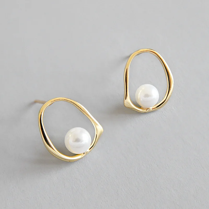 

Korean Geometrical irregular Cultured Pearl Silver earrings for women