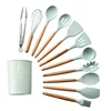 Silicone Cooking Utensil Kitchen Utensils Set, 12 Pieces Silicone Kitchen Utensil Wooden Handles, Kitchen Spatula Sets with Hold