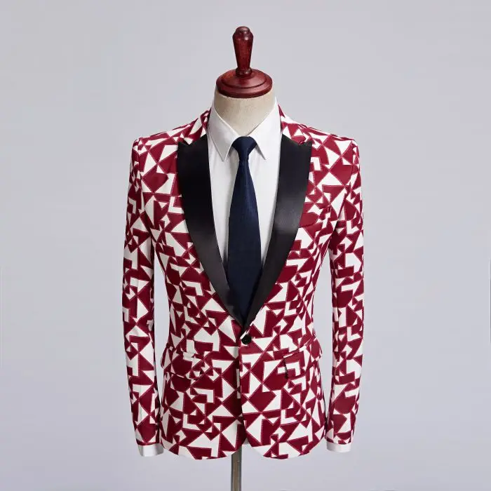 Mens 3 Piece Floral Printed Suits Slim Fit Stylish Prom Tuxedos