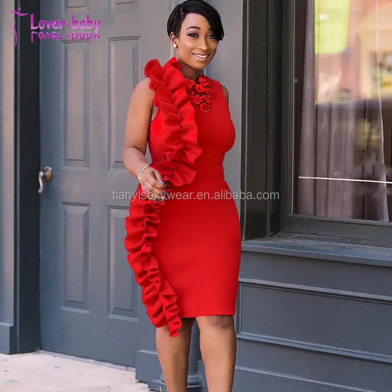 

New Arrival Sleeveless Red Ruffles Bandage Bodycon Dress Women for Club