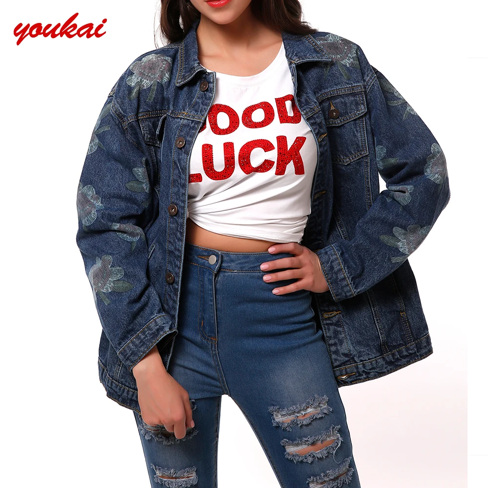 

Wholesale fashion women custom flowers printed denim jacket, N/a