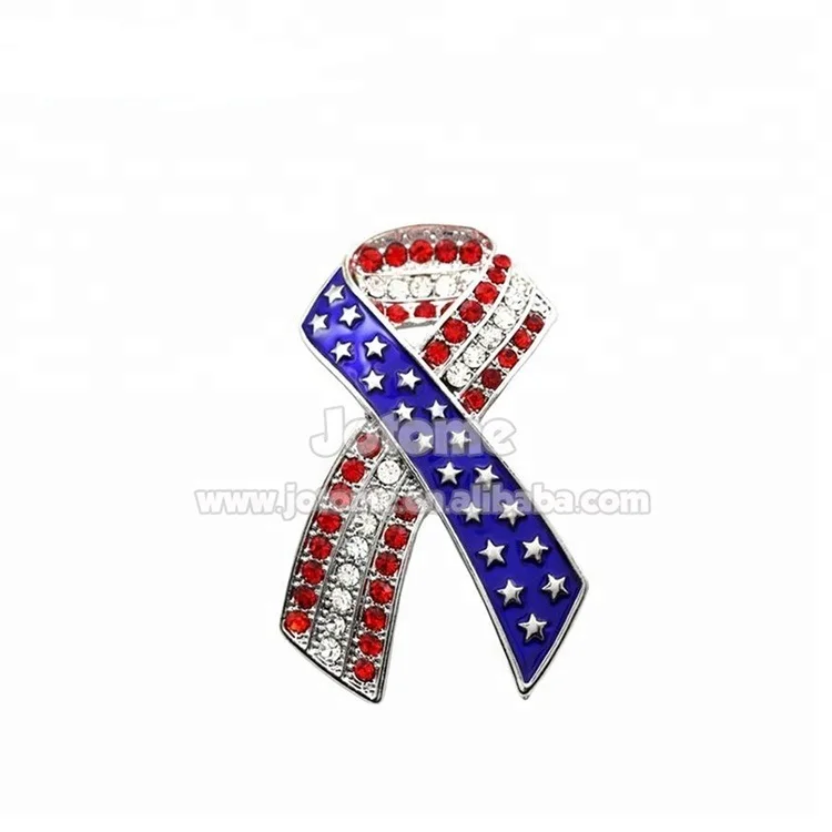 

50mm Fashion Crystal Ribbon Rhinestone America Flag Brooch Pin, Picture