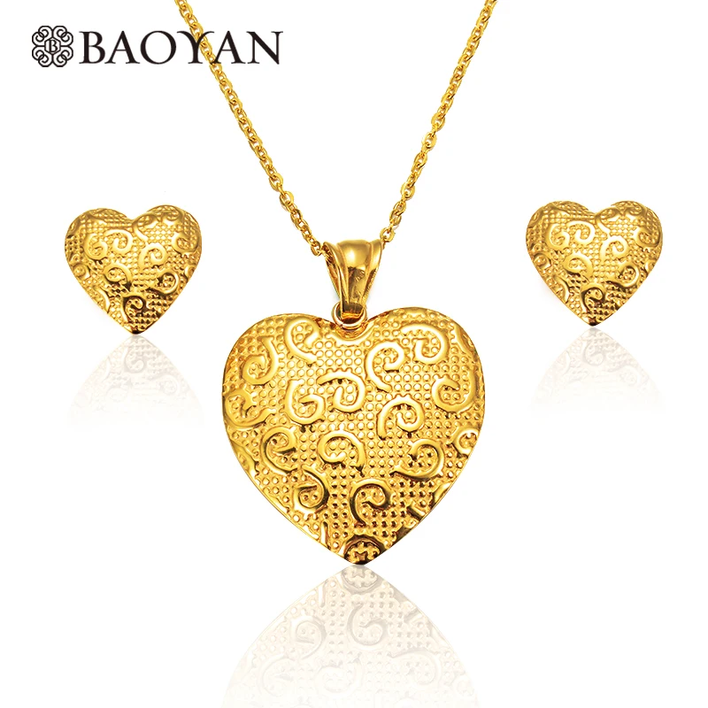 

BAOYAN Wholesale African 18K Gold Plated Heart Wedding Bridal Stainless Steel Jewelry Set 2019