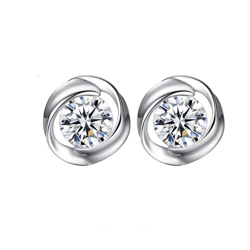luxury women elegant accessories 2carat round  cubic zirconia 925sterling silver rhodium plated small stud earring