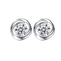 

luxury women elegant accessories 2carat round cubic zirconia 925sterling silver rhodium plated small stud earring