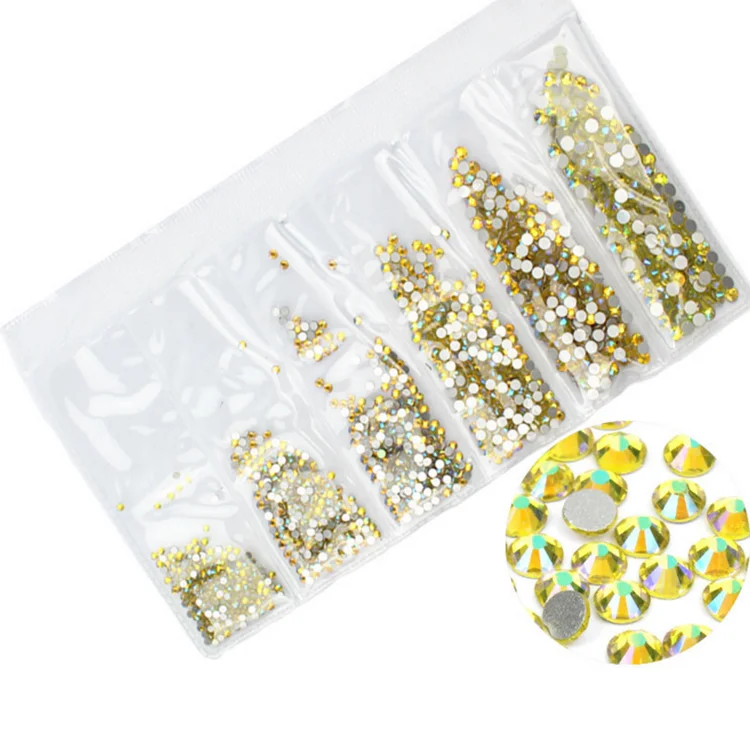 

Hot sale Hotfix Crystal Strass Flat Coating Mixed Sizes Hot Fix Flat Glass Non Strass For Nail Art