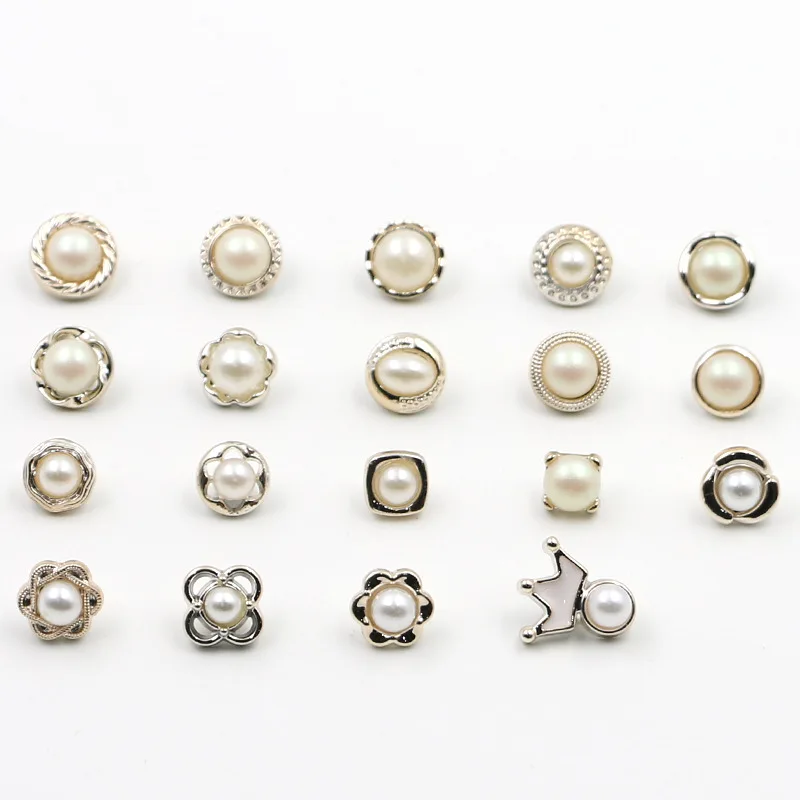 

Household DIY Pearl Button for Chiffon shirt, Ivory pearl+silver edge