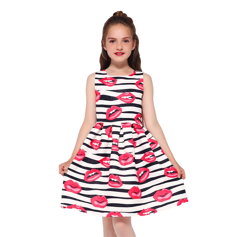 

Kseniya Kids Wholesale Black White Striped Girl Party Dress Sleeveless Children Cotton Frock, Black,white,yellow,pink,light blue