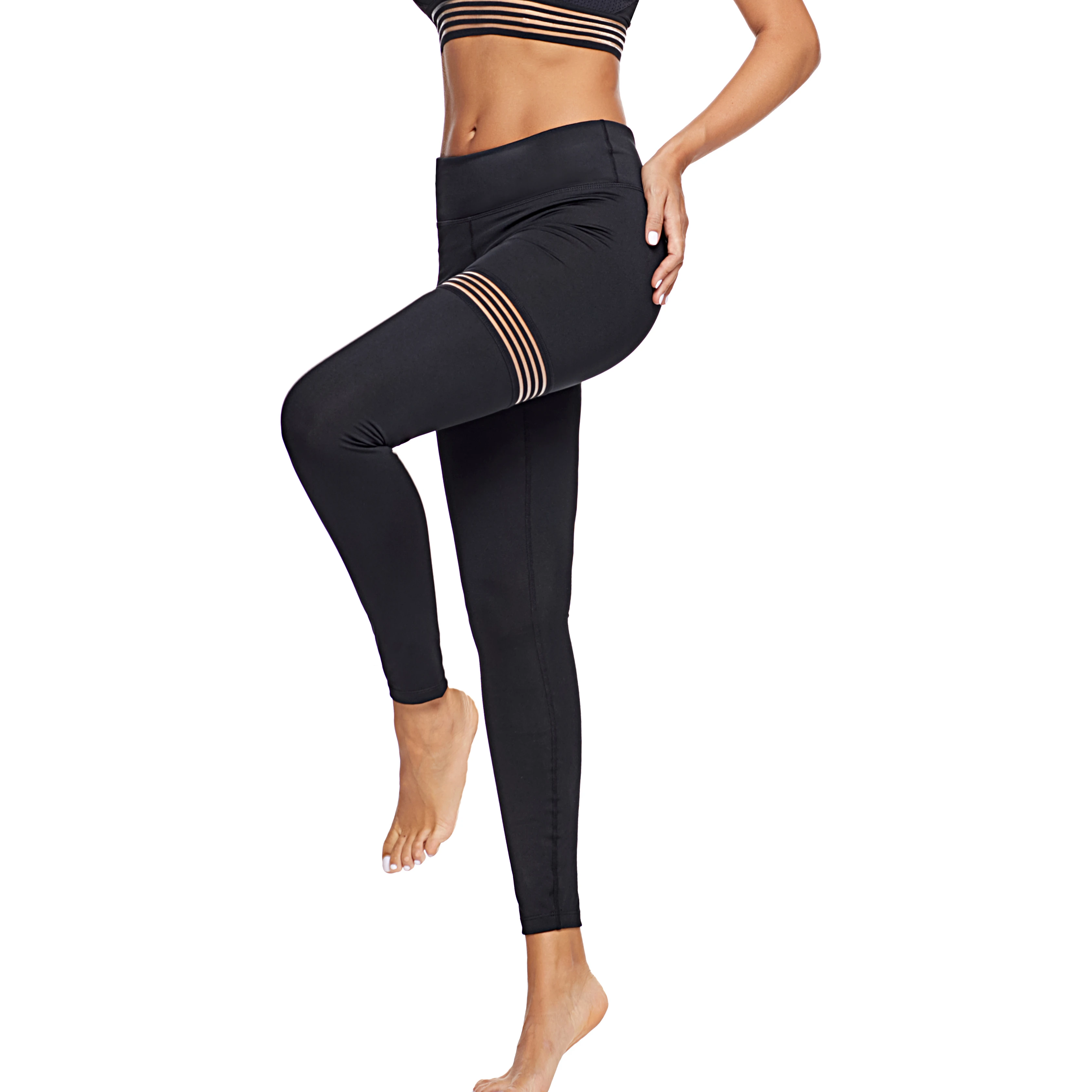 

Vutru Women's Sports Pants Mesh Stitching Yoga Pants High Waist Workout Leggings Running Fitness GymV7LD035, Black