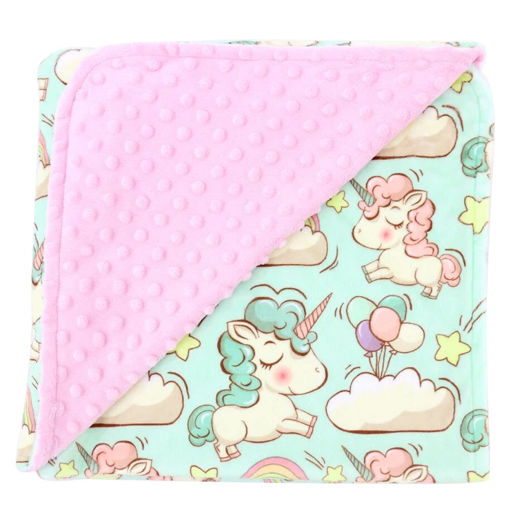

China Wholesale Cheap Price Double Layer Minky Unicorn Microfiber Blanket, 31colors in stock