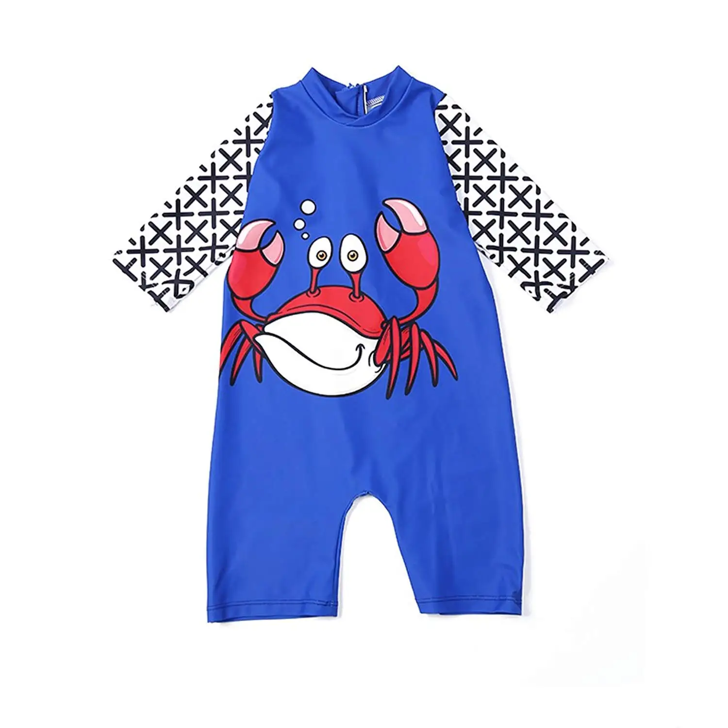 Sun Protection Little Boys Toddler Crab One Piece Rash Guard Swimsuit,Kid Zipper Short Sleeve Swimwear Bathing Suit UPF 50