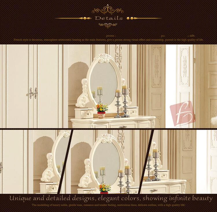 European mirror table antique bedroom dresser French furniture french dressing table pfy10046