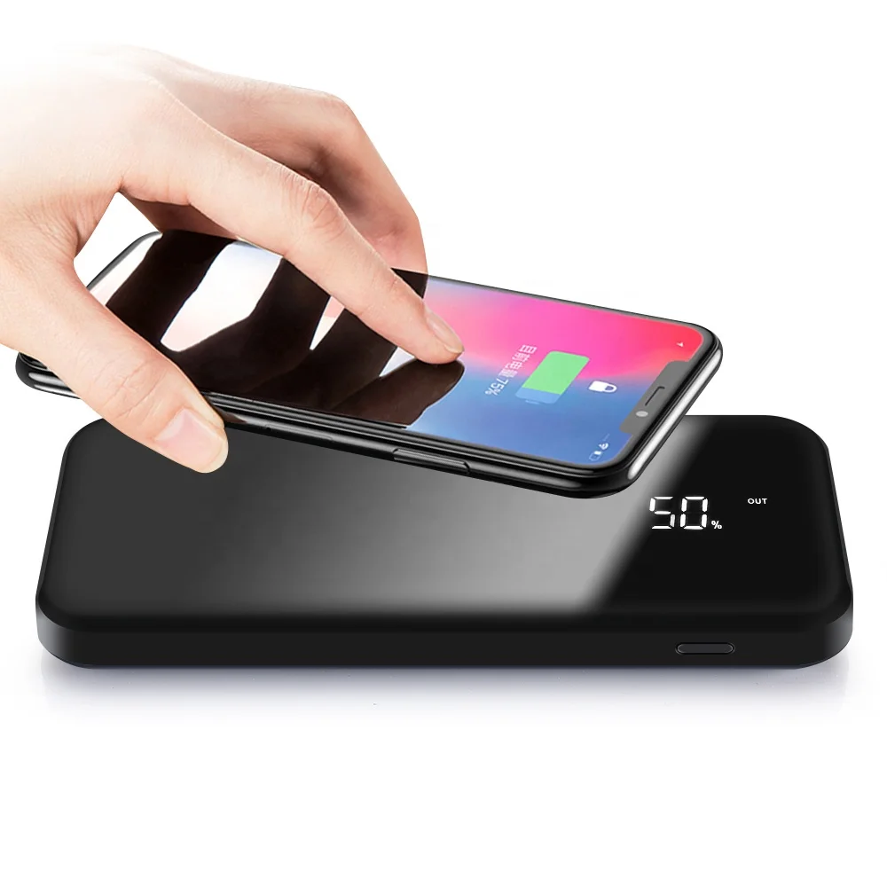 

2019 Hot TYPE-C Fast charger Wireless Charger Power Banks 10000mah, Shiny balck