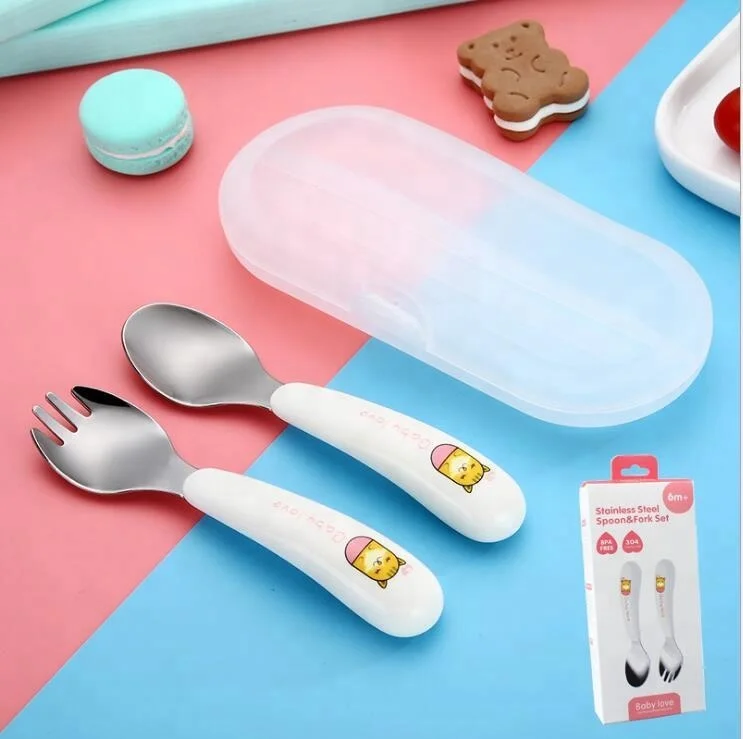 Toddler Cutlery Utensils Set With Carrying Case 2pcs Baby Fork And