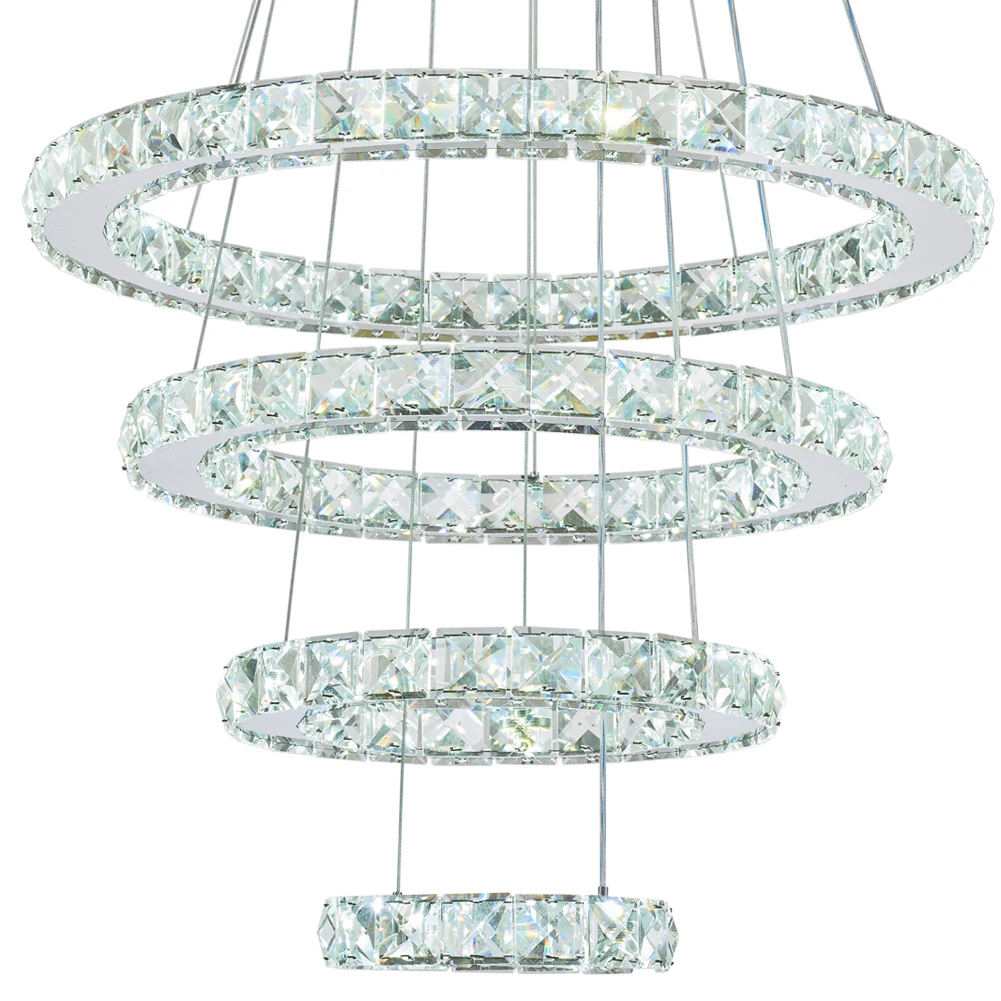Top Quality Crystal Lighting Chandelier Ceiling Lights Geometric Chandelier 4 Rings Hanging Lamp for Living Room Bedroom MP009