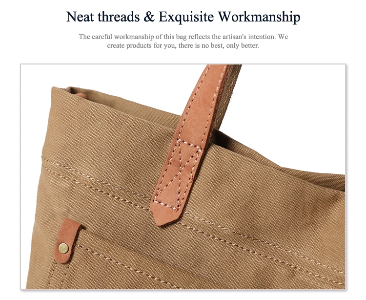 Mergeboon Custom Canvas Tote Bag Leather Handle With Outside Pockets
