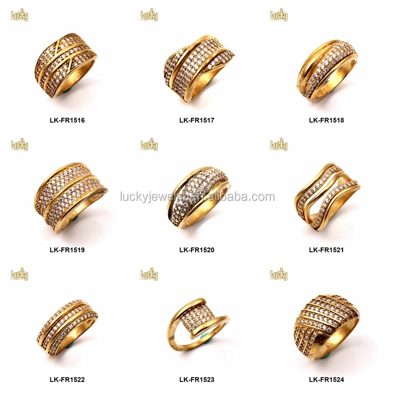 Trendy Jewelry Wholesale 24karat Gold Plated Brass Zircon Pave 24 Carat Gold Wedding Rings