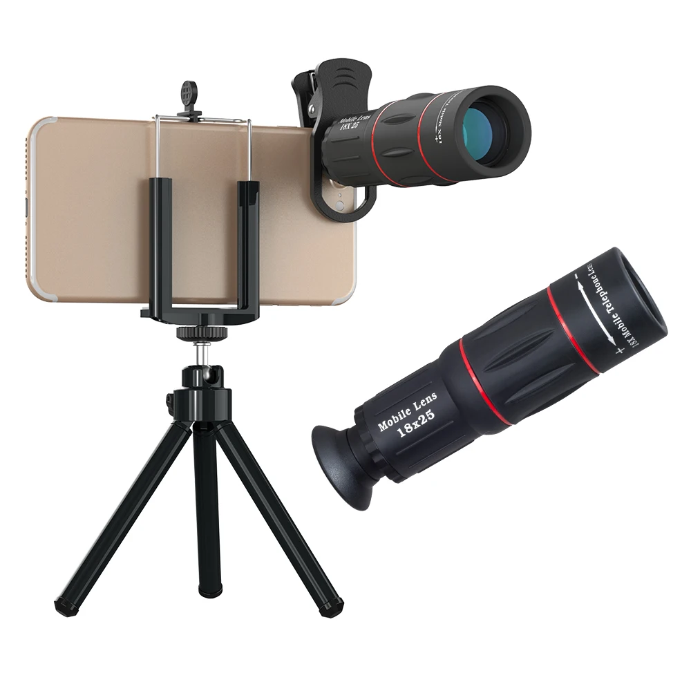 

APEXEL High quality cell phone universal clip 18X telephoto camera lens zoom telescope lens with tripod for iphone, Black