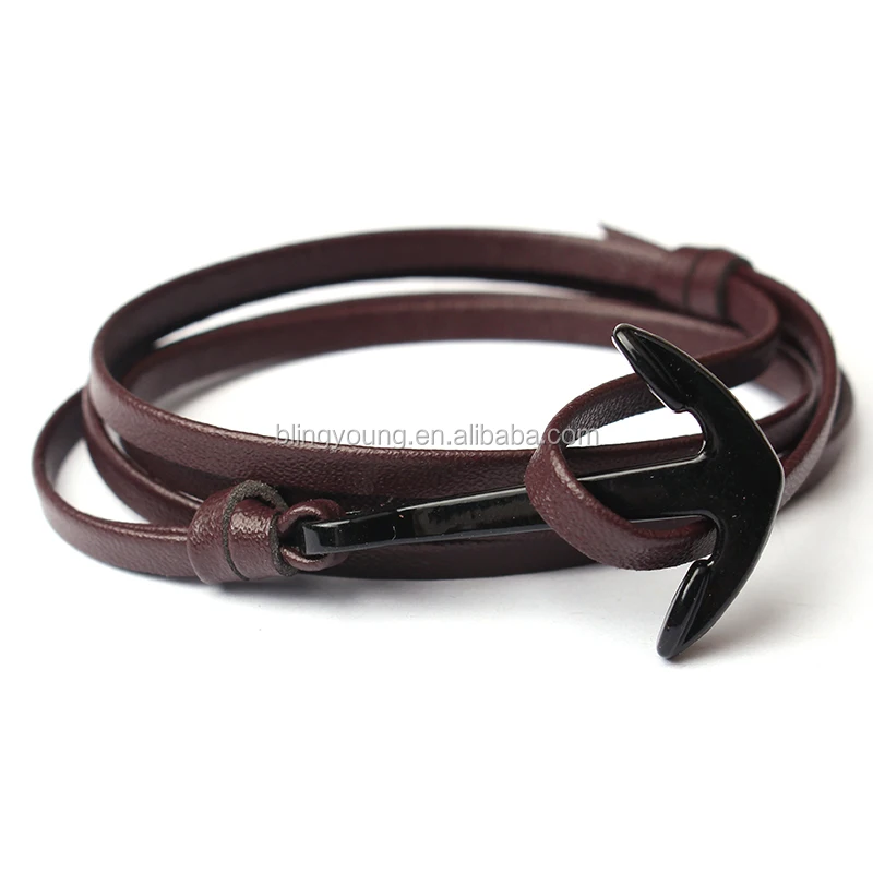 

Sterling Anchor Leather Custom Men Leather Bracelet, As picture